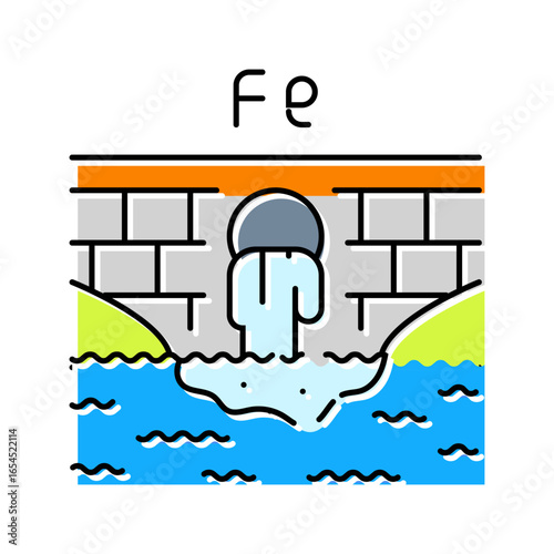 iron rich waste polluting local water bodies color icon vector illustration