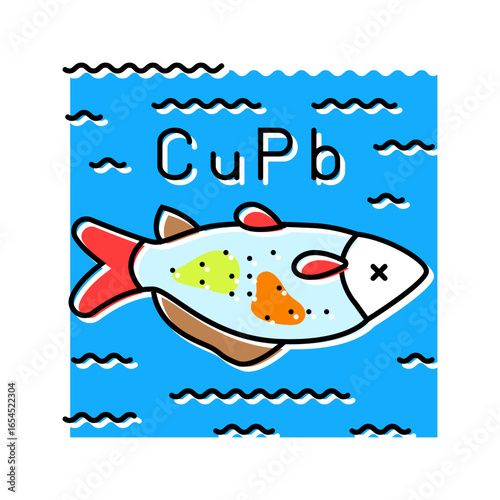 fish death lake due high concentrations copper lead color icon vector illustration