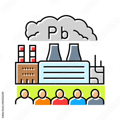 industrial plant emitting lead dust affecting local communities color icon vector illustration