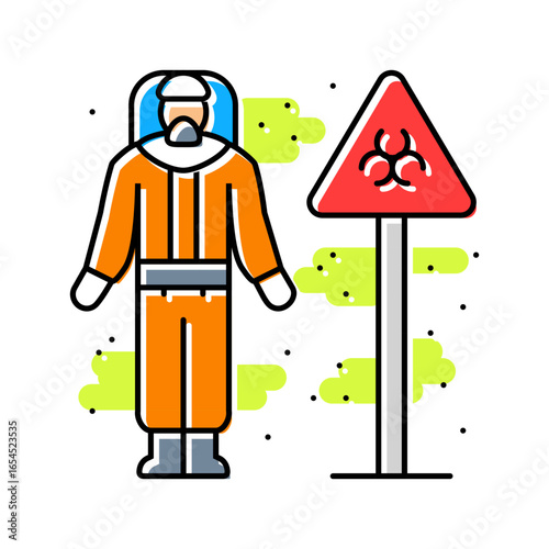 person wearing hazmat suit near toxic site color icon vector illustration