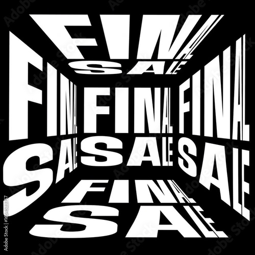 FINAL SALE Text Kinetic Typography Warp in Open 3D Cube Black and White Promo Animation in Modern Brutalist Style - 4K Seamless Loop Square Video