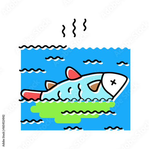 fish kills pollution color icon vector illustration