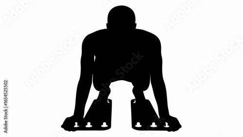 Silhouette of a roller skater in a starting position with arms extended and roller skates on feet