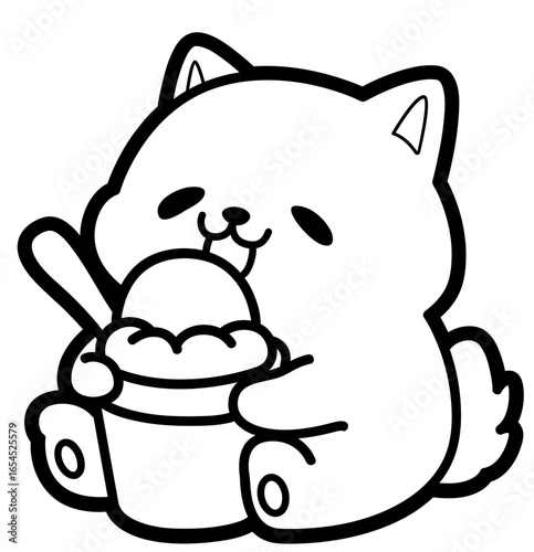 cute shiba inu puppy eating ice cream - layered cut file - summer sticker