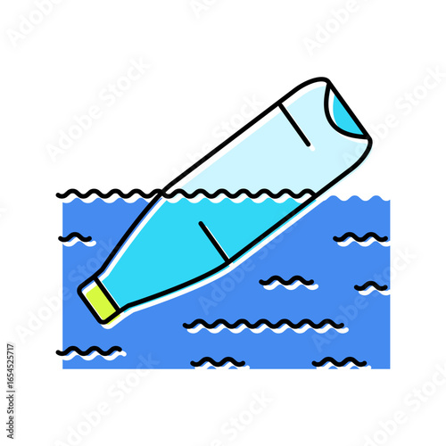 floating plastic bottles ocean color icon vector illustration