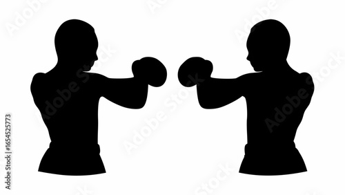 Silhouette of two boxers facing each other in a fighting stance with boxing gloves ready to strike