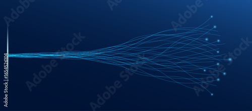 Vector illustration featuring a blue light technology background with dynamic data flow — ideal for digital, internet, and telecommunication.