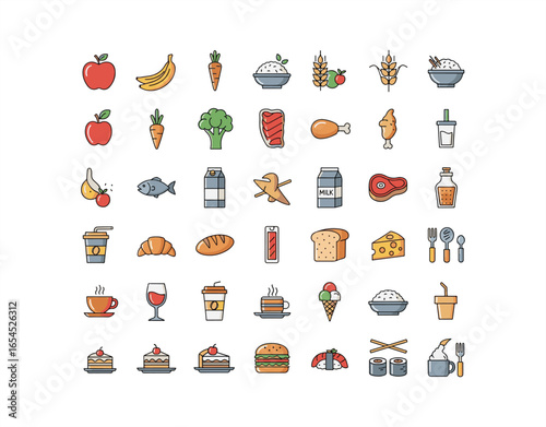 Different Types of Food Line Icons

