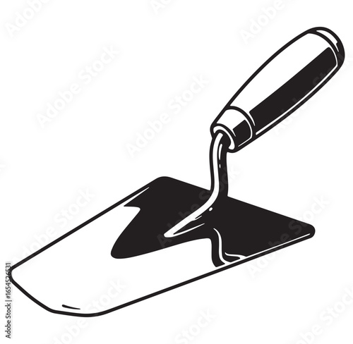 Black and white illustration of a construction trowel tool isolated on a white background