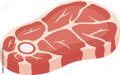 A single, raw beef steak, richly marbled, displayed against a white background.