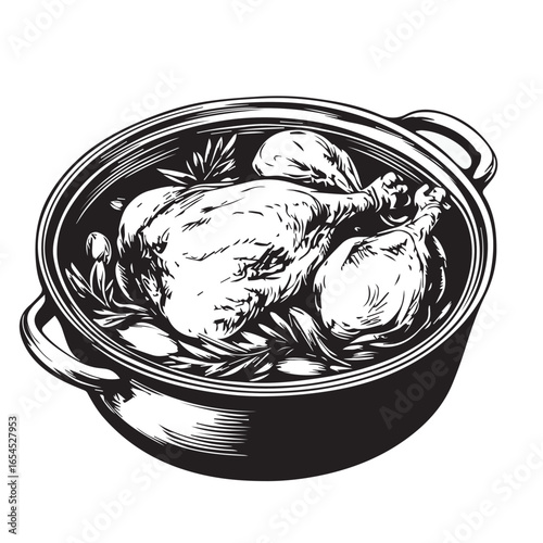 vector illustration of chicken meat in a pan