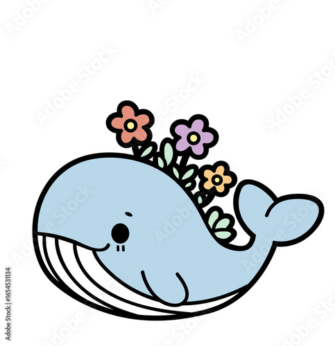 cute spring whale with flowers - layered cut file - animal clip art