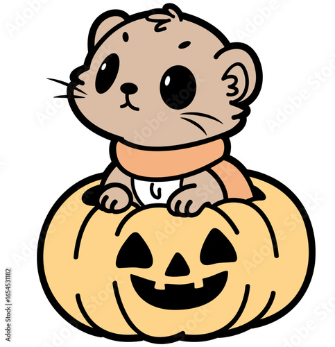 cute ferret inside a spooky pumpkin - layered cut file - halloween clipart