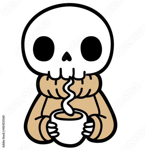simple cartoon skeleton drinking coffee - layered cut file - fall cozy clip art