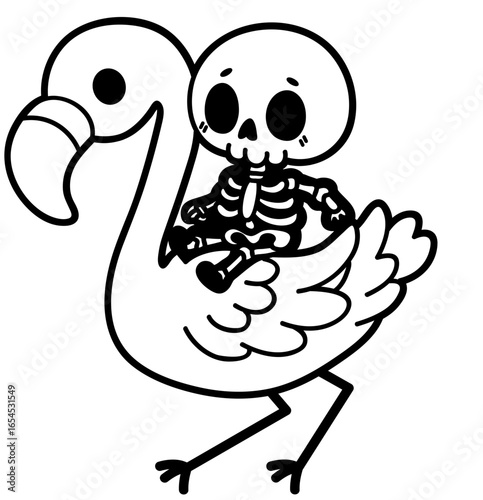 funny skeleton riding a flamingo - layered cut file - spooky halloween clipart