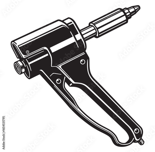 Detailed vector illustration of a professional caulk gun tool in black and white