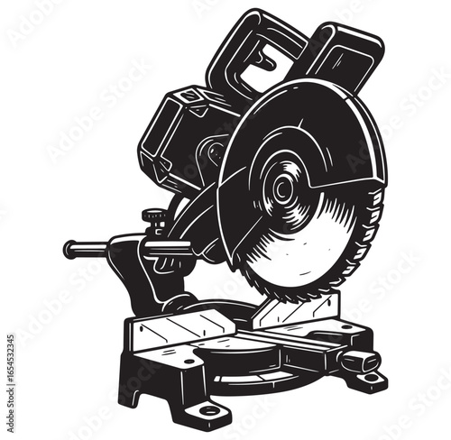 Hand drawn illustration of a miter saw perfect for woodworking and construction projects