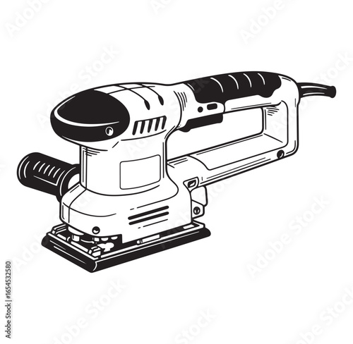 Illustrated outline of an electric orbital sander construction and diy equipment tool