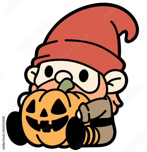 chibi fall gnome with pumpkin - layered cut file - spooky halloween clip art