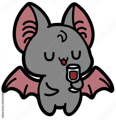 cute funny bat drinking wine, layered cut file, spooky halloween clipart