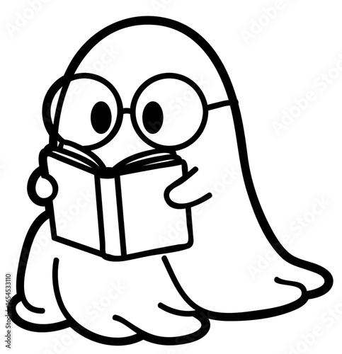 cute reading ghost - layered cut file - halloween clip art