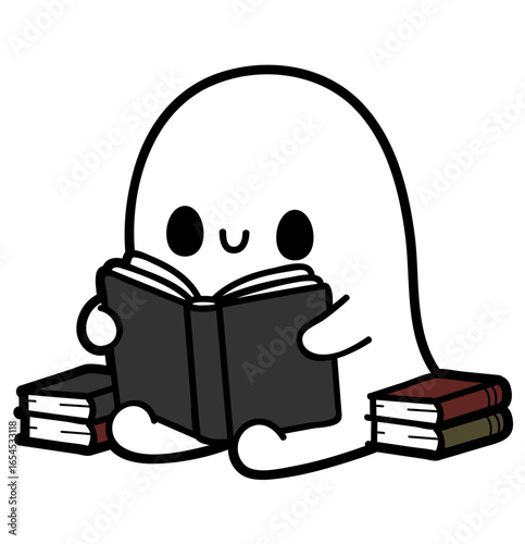 cute reading ghost - layered cut file - halloween clip art