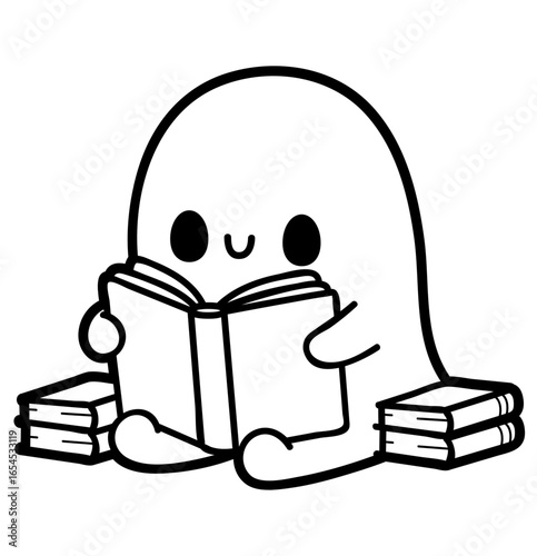 cute reading ghost - layered cut file - halloween clip art