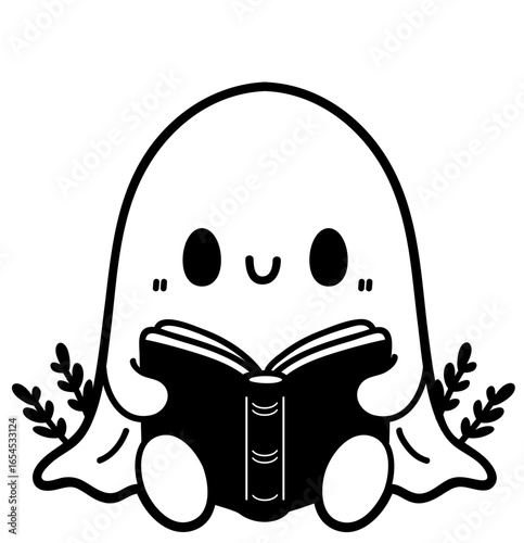 cute reading ghost - layered cut file - halloween clip art