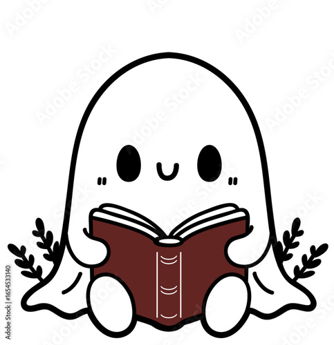 cute reading ghost - layered cut file - halloween clip art