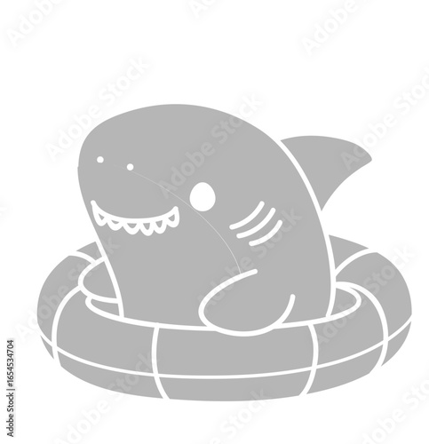 cute cartoon shark in a inflatable - layered cut file - summer sticker