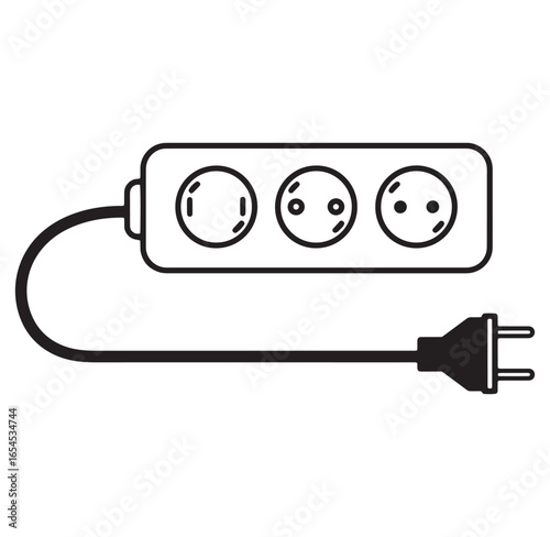 Simple line art illustration of a black electrical power extension cord and plug