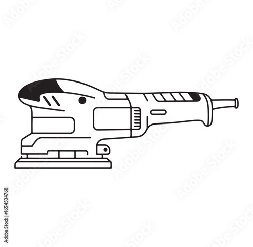 Simple line art illustration of an orbital sander tool for construction and diy projects