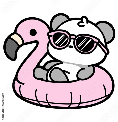 cute summer relaxed panda on a floatie