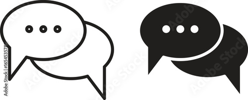 Simple vector illustration of two overlapping speech bubbles, one black and one white, isolated on white.