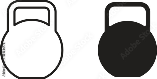 Pair of kettlebell icons: one line art, one solid black. Perfect for fitness apps or websites.
