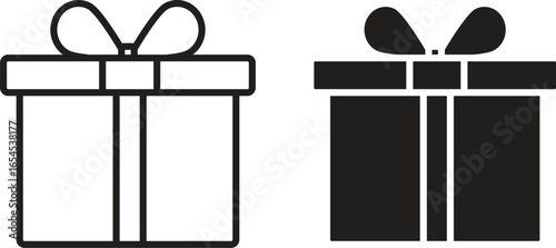 Two simple gift box icons, one line art, one solid, isolated on white.