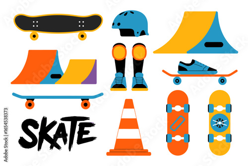 Skateboarding equipment and ramps collection