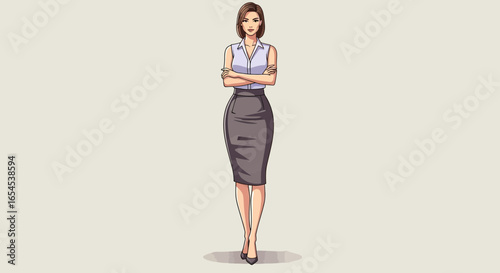 Confident businesswoman illustration in professional attire standing firm