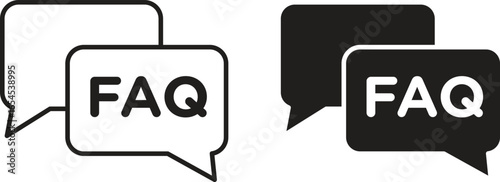 Two FAQ icons in overlapping speech bubbles, one black and one white. Simple, clean design.