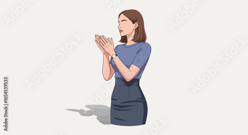 Elegant woman applauding gracefully with poise and professionalism, celebrating
