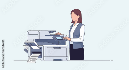 Faceless Businesswoman operating Multifunctional Printer in an Office Setting