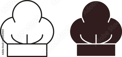 Two chef hat icons: one line art, one solid. Perfect for culinary websites or apps. Isolated on white.