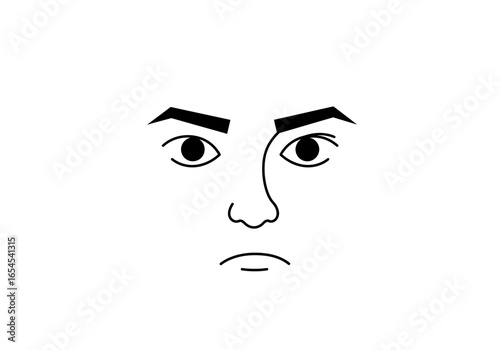 Simple Line Drawing of a Serious Face with Frowning Expression.