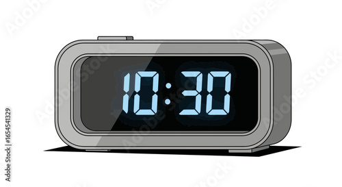 Retro digital alarm clock displaying ten thirty, time management concept