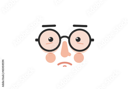 Sad Cartoon Face with Round Glasses and Rosy Cheeks.