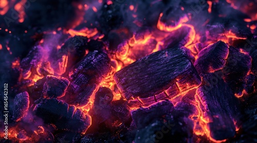 A fire with a dark and moody palette of neon colors