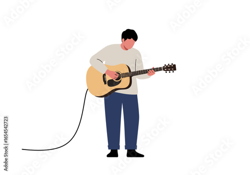 Man Playing Acoustic Guitar Simple Illustration.
