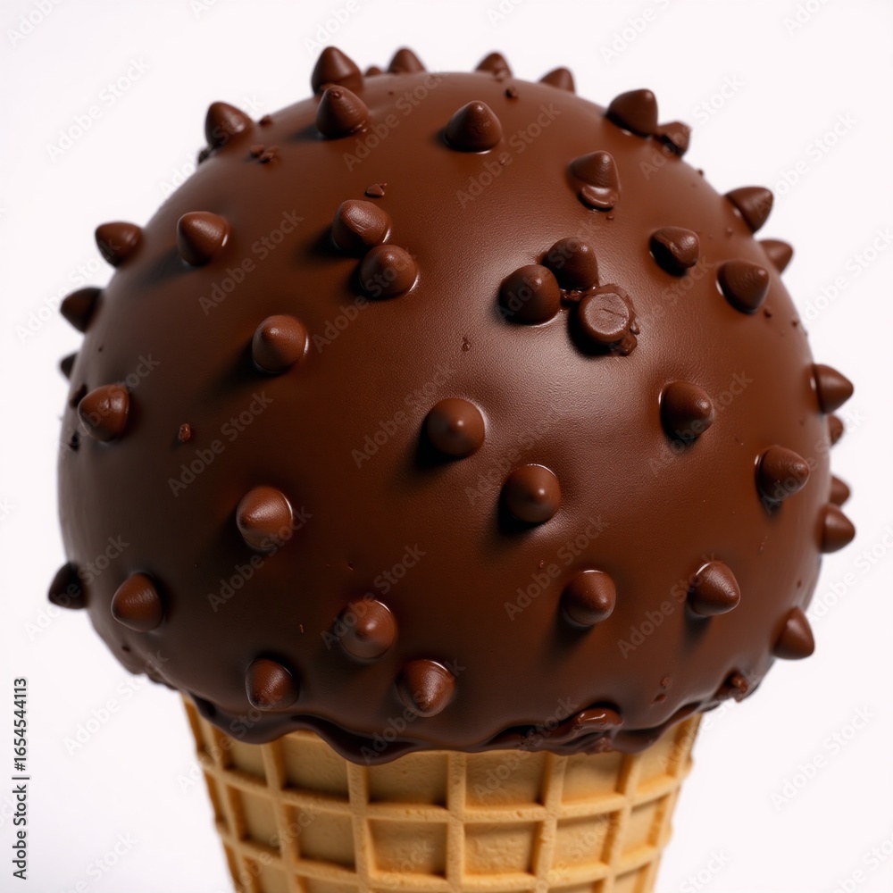 Fototapeta premium Cool Chocolate soft serve ice cream in a cone with sprinkles and drips of melted chocolate