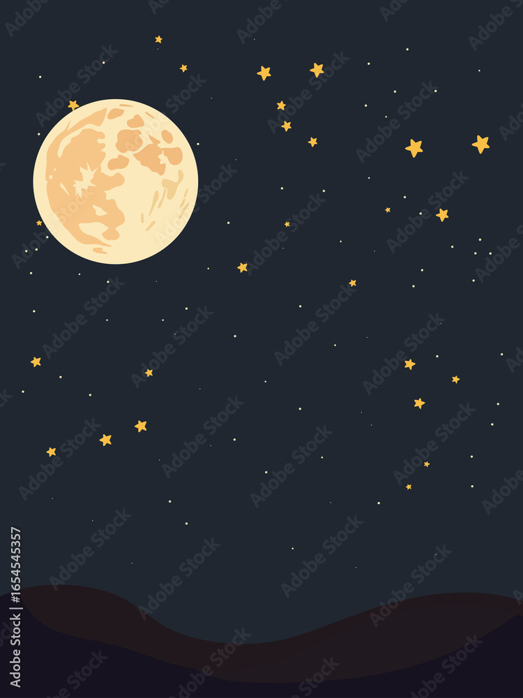 Naklejka premium Illustration of Moon and Stars at Night