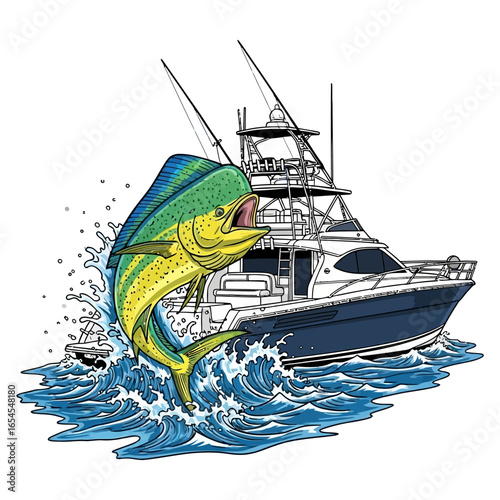 mahimahi dorado boat fishing illustration logo vector image t shirt
